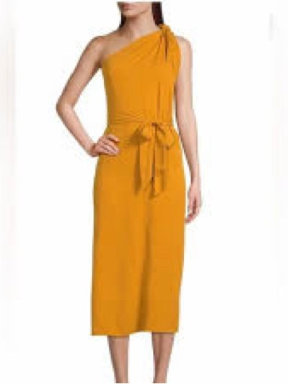 Antonio Melani One-Shoulder Mustard Dress with Waist Tie XL